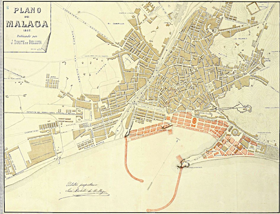 Ilustración de Málaga antes · mapas, fotos y dibujos